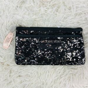 NWT VICTORIA SECERT black & silver sequins make up bag / wallet